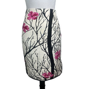 Grace Dane Lewis Skirt size 4 Black Pink Ivory Floral Silk Straight Knee Church